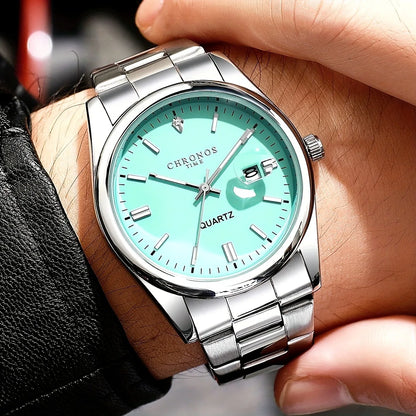 CHRONOS Montres de luxe pour homme, étanches, avec date luminescente, montres-bracelets à quartz pour homme, en acier inoxydable, Reloj