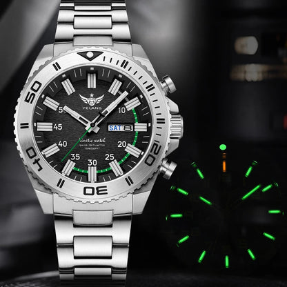 Yelang Watches V1035 44mm Men Diving Watch Human Kinetic Energy Watch 100m Waterproof Watches luminous Japan PX83 Sapphire