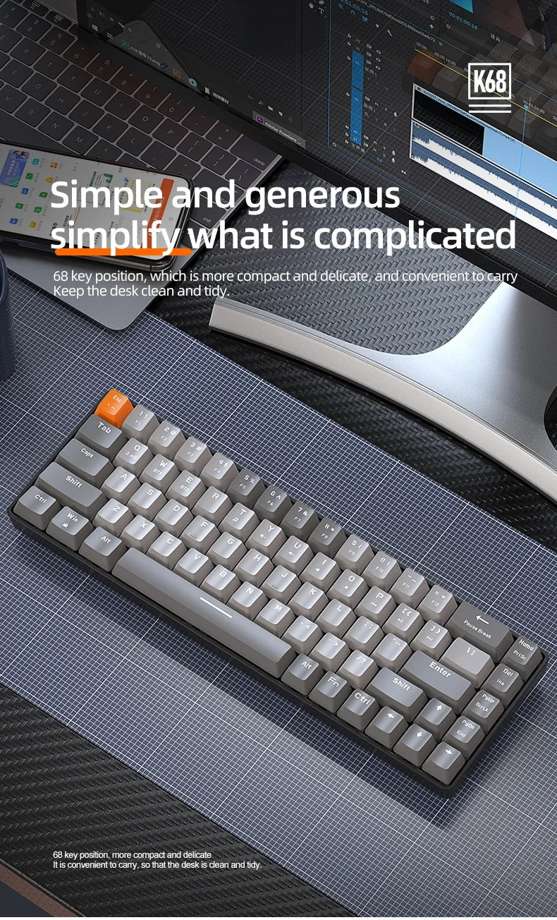 K68 2.4G/BT5.0 Wireless Gaming Mechanical Keyboard 68 Keys Hotswap Mini Gaming Mechanical Keyboard PBT Keycaps 65% Keyboards