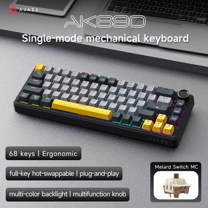 AJAZZ AK690 65% Mechanical Keyboard Full-key Hot-swap Wired USB Plug And Play Mixed Light 68 Keys Gaming Keyboard For Laptop PC