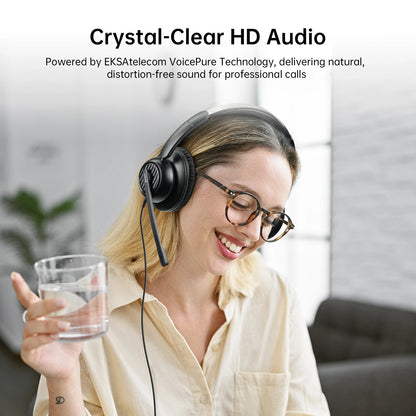 EKSA H8 Office Headset with Noise Cancelling Microphone USB/Type C/3.5mm Wired ENC Headphones for PC/Phone Mute/Teams Button