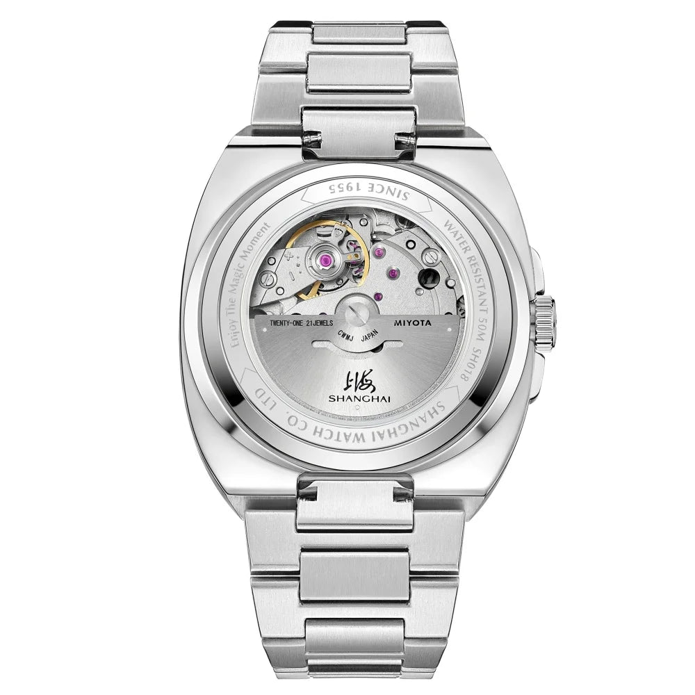 Montre pour homme Shanghai Watch, mécanique automatique, cadran carré, luminescente, étanche jusqu'à 50 m, affichage de la date, montre-bracelet décontractée SH018