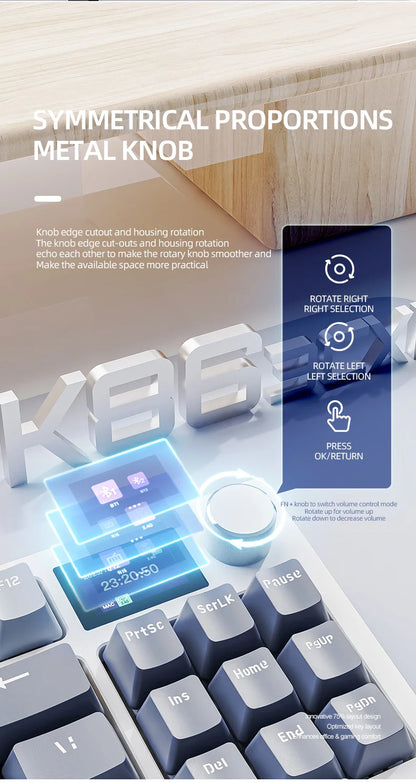 ATTACK SHARK K86 Mechanical Keyboard with Metal Knob, TFT Smart Color Screen, 87-key Layout, RGB Lighting, and Three-mode Connection
