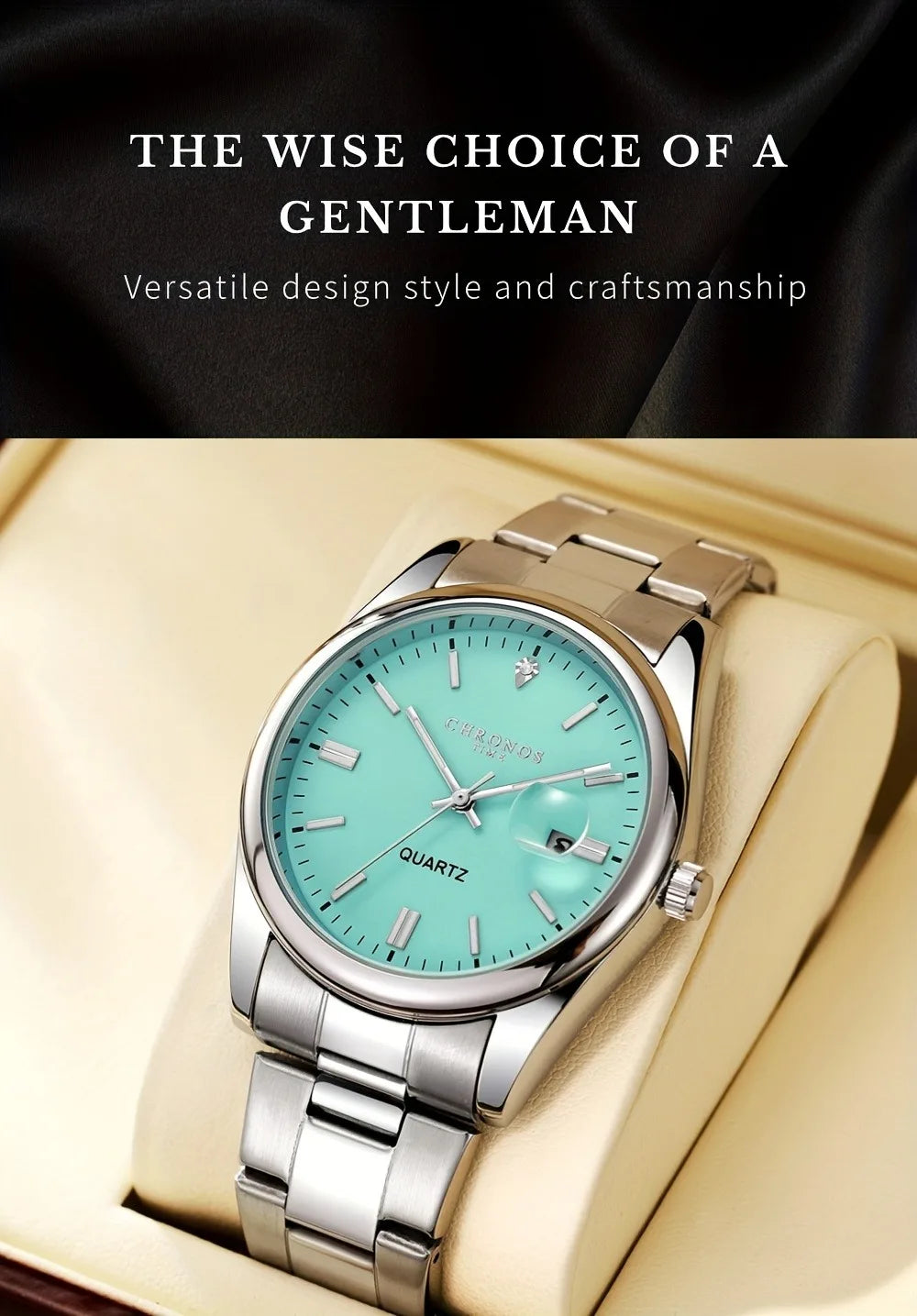 CHRONOS Montres de luxe pour homme, étanches, avec date luminescente, montres-bracelets à quartz pour homme, en acier inoxydable, Reloj
