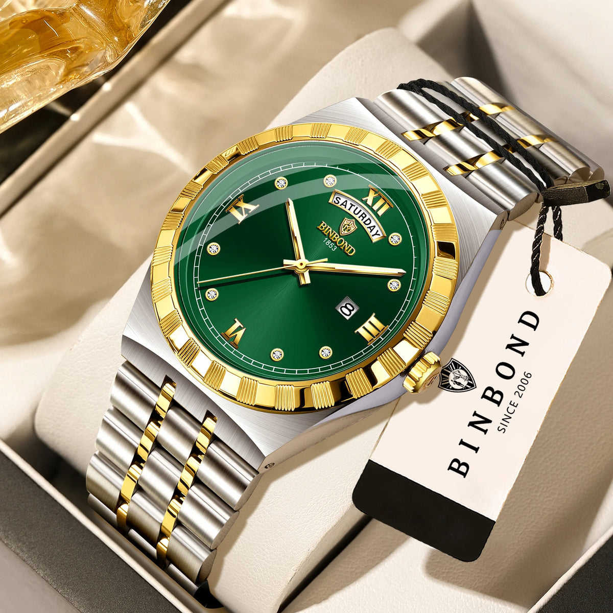 Orologio da uomo del marchio originale BINBOND – Orologio da polso al quarzo, modello di lusso, impermeabile e luminescente.