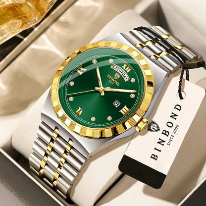 Orologio da uomo del marchio originale BINBOND – Orologio da polso al quarzo, modello di lusso, impermeabile e luminescente.