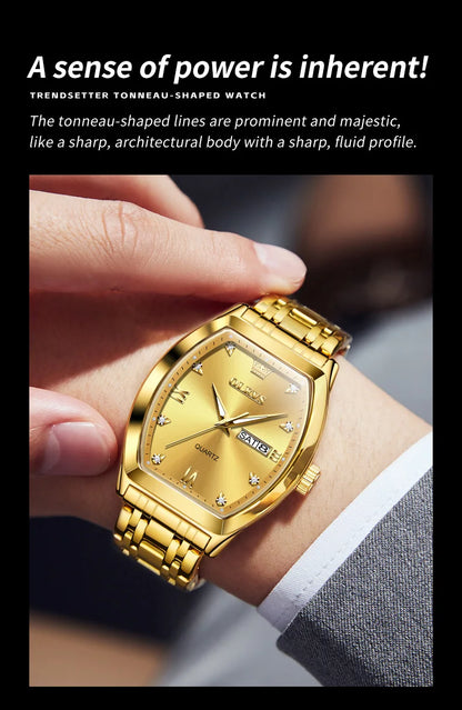 OLEVS Nouvelles montres pour homme Montres à quartz de luxe en or Montres classiques à cadran tonneau Montres à quartz étanches et luminescentes pour homme 5528