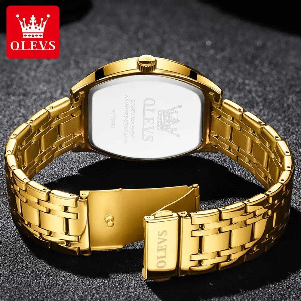 OLEVS Nouvelles montres pour homme Montres à quartz de luxe en or Montres classiques à cadran tonneau Montres à quartz étanches et luminescentes pour homme 5528