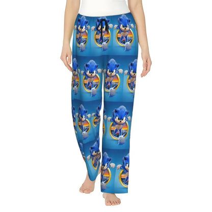 Custom Printed Womens Soniced Pajama Pants Hedgehog Game Sleepwear Sleep Lounge Bottoms with Pockets