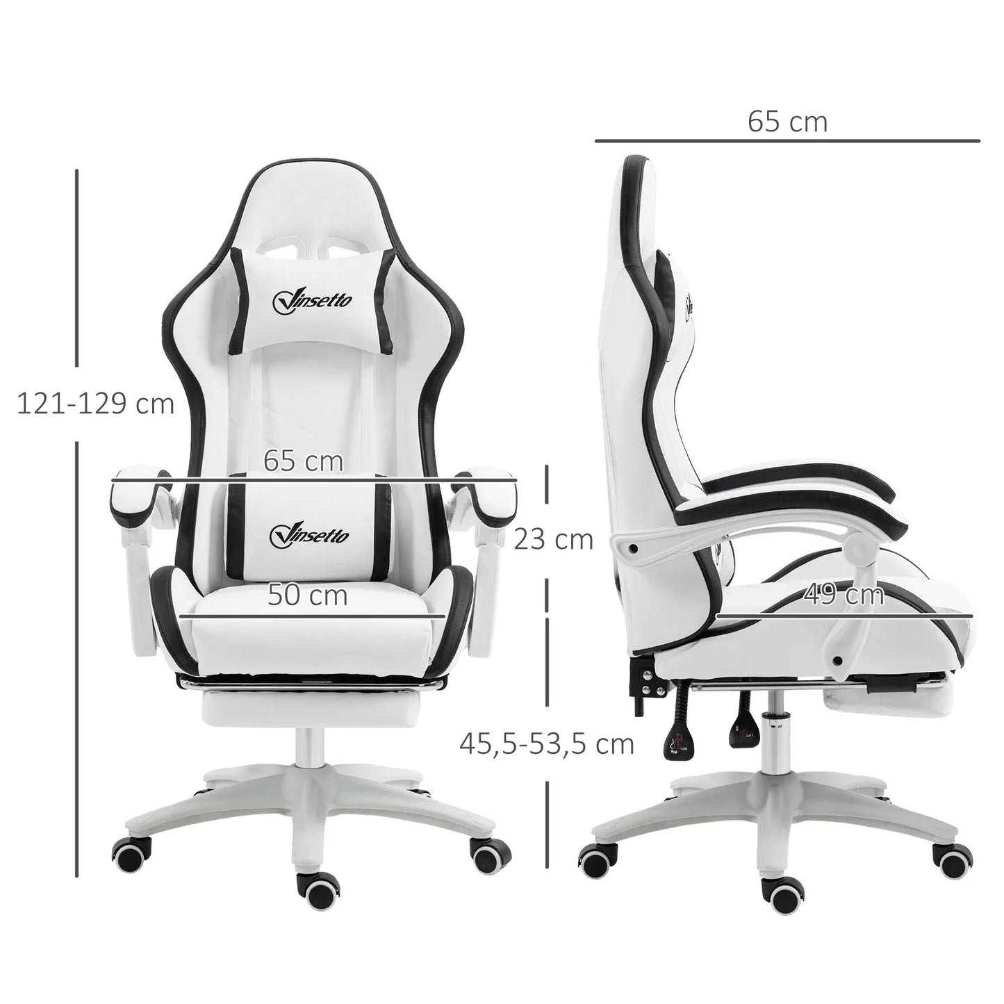 Leather Gaming Chair 135° Reclining with Retractable360° Swivel Height Ergonomic White Contrast Edge Office Chair 120KG Capacity