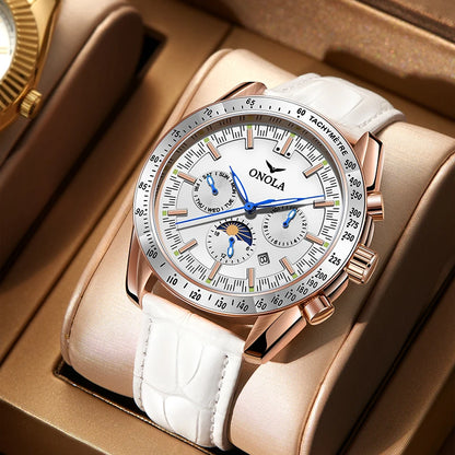 Orologio meccanico da uomo ONOLA – Orologio automatico di lusso dallo stile casual, con cinturino in pelle e quadrante traforato