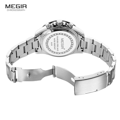 Orologio da uomo MEGIR, marchio di lusso, orologio sportivo al quarzo, bracciale in acciaio inossidabile, impermeabile, cronografo, orologio da polso