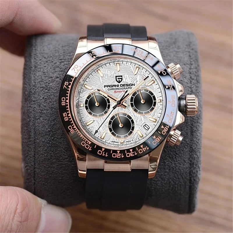 PAGANI DESIGN V2 40MM Reloj de cuarzo para hombre con esfera de meteorito, cristal de zafiro, cronógrafo retro y resistente al agua