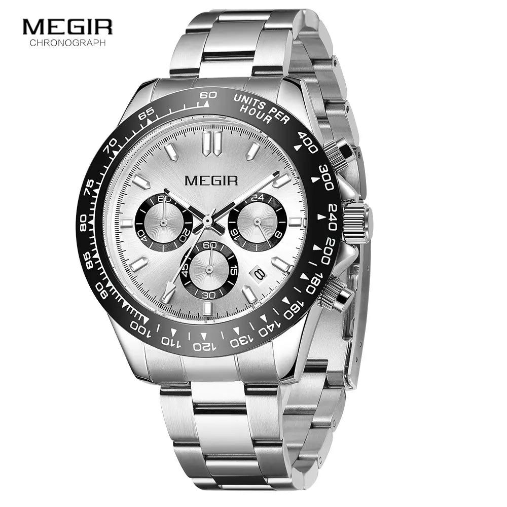 Orologio da uomo MEGIR, marchio di lusso, orologio sportivo al quarzo, bracciale in acciaio inossidabile, impermeabile, cronografo, orologio da polso