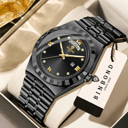 Orologio da uomo del marchio originale BINBOND – Orologio da polso al quarzo, modello di lusso, impermeabile e luminescente.
