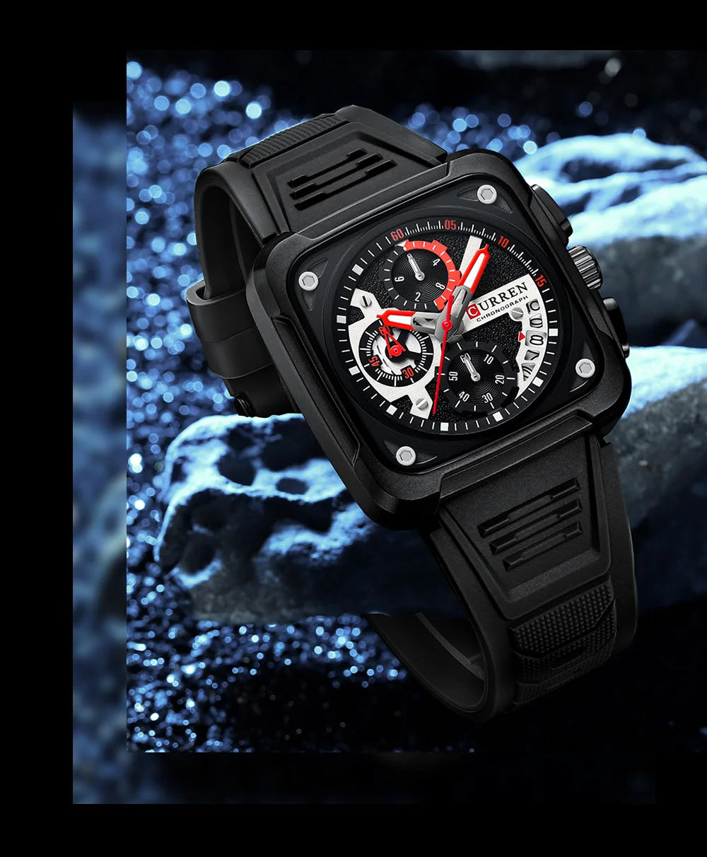 Montres pour homme CURREN : montre-bracelet de luxe à quartz, carrée, originale, étanche et luminescente, chronographe pour homme, Relogio
