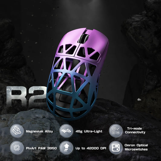 ATTACK SHARK R2 Tri-Mode Wireless Gaming Mouse, Ultra-Light Magnesium Alloy, PAW3950 Optical Sensor, 42000 DPI, 8000Hz Polling Rate, Programmable Gaming Mouse