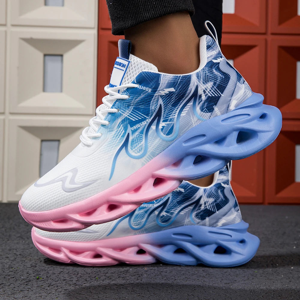 Μοντέρνα ντεγκραντέ sneakers για γυναίκες και άνδρες, με πλεκτή ύφανση, αντικραδασμική σόλα, casual αθλητικά παπούτσια unisex με κορδόνια, ελαφριά και διαπνέοντα