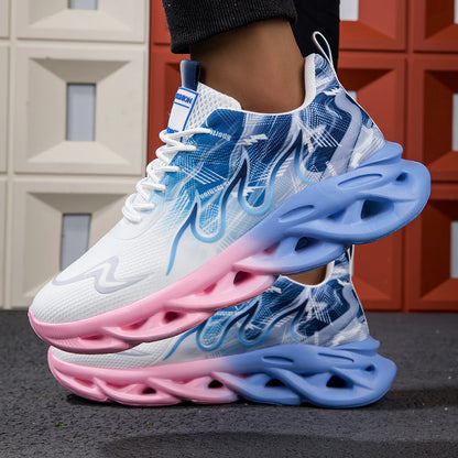 Μοντέρνα ντεγκραντέ sneakers για γυναίκες και άνδρες, με πλεκτή ύφανση, αντικραδασμική σόλα, casual αθλητικά παπούτσια unisex με κορδόνια, ελαφριά και διαπνέοντα