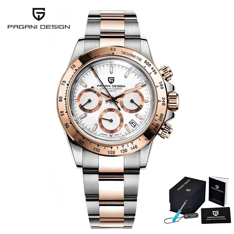 PAGANI DESIGN 2025 New Men's Watches Luxury Rose Gold Quartz Watch For Men 100M Waterproof Sports Chronograph Wristwatch Men