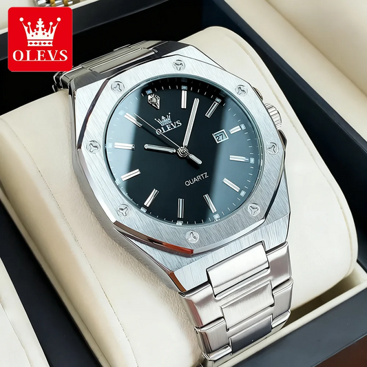 OLEVS Men's Watches Luxury Classic Fashion Fine Steel Original Brand Quartz Wristwatch for Man Waterproof Luminous Date reloj