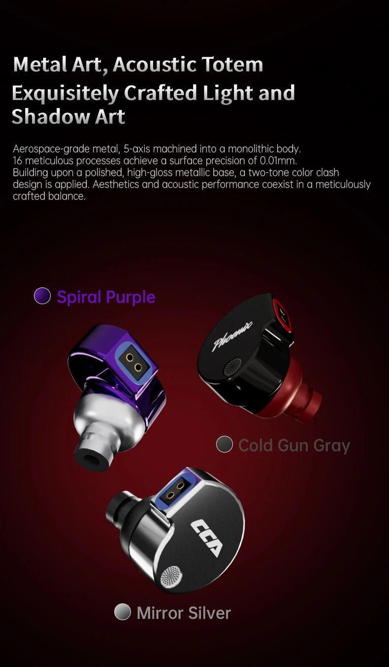 CCA Phoenix Metal Alloy Body 10mm Dual Magnetic Dynamic Coil HIFI Sound Quality In Ear Wired Esports Music Earphones