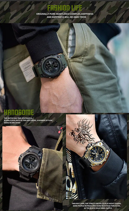 SANDA Montres de luxe haut de gamme pour homme, montre militaire, montre-bracelet sportive étanche, montre à double affichage, Relogio Masculino