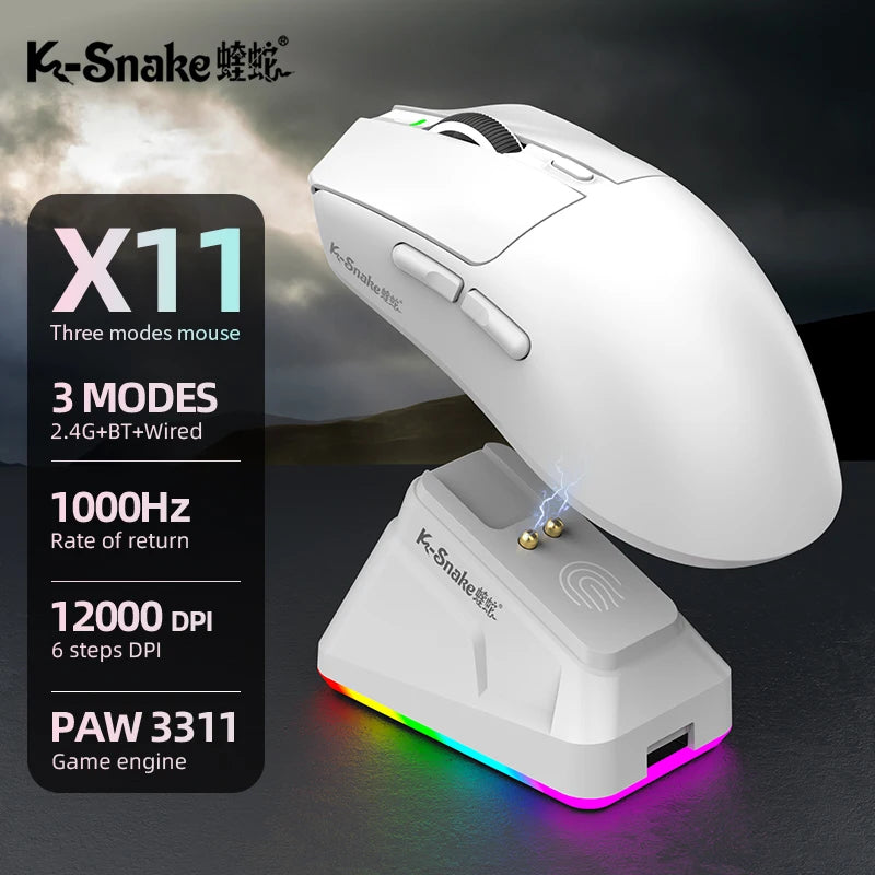 K-Snake X11 Bluetooth wireless mouse three-mode e-sports PAW3311 laptop desktop office game RGB magnetic charging