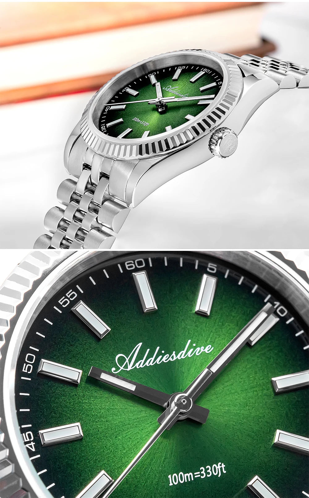 Orologio da uomo ADDIESDIVE AD2073 nuovo, vetro zaffiro, 36mm, VH31, quadrante sunburst, quarzo, impermeabile 10Bar, da immersione, luminoso