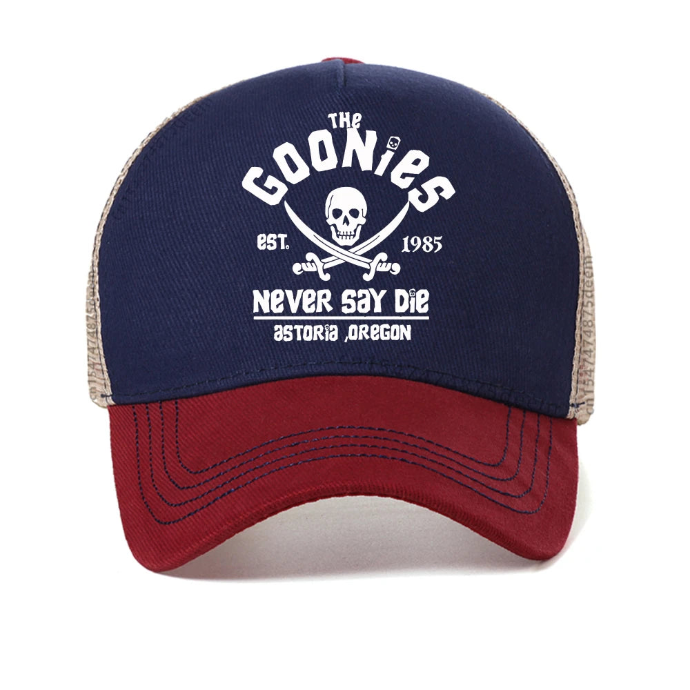 The Goonies Est 1985 Never Say Die Men's baseball cap summer mesh Snapback hat fashion outdoor Causal Breathable sun hats