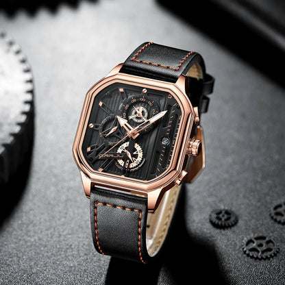 CRRJU Fashion Square Dial Leather Mens Watches Luxury Sport Waterproof Watch Man Chronograph Quartz WristWatches Homme+Box