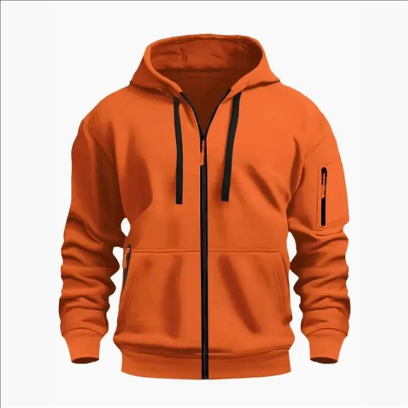 Men's Sweatshirts with Zipper Pockets Thin Solid Color Half Tracksuit Casual Outdoor Hooded Tracksuit Long Sleeve Jacket Coats