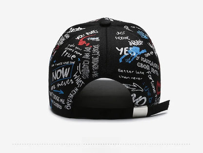 Nieuwe modieuze graffiti baseballpet van katoen voor dames en heren, unisex snapback met print, trendy hiphop-pet voor buiten voor dames en heren