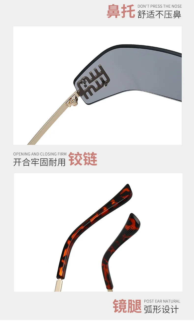 High End Sunglasses Women Rimless Curved Sun Glasses for Eye Protection and Sunscreen Travelling Hiking Shades Gafas