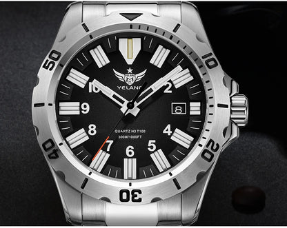 YELANG  V1036 42mm Men Quartz Watch Luminous 10 Years Lithium Movement Rotated Dial 30ATM 300m Waterproof Military Style Watches