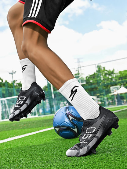 Unisex AG FG Soccer Shoes PU Woven Fabric Upper TPU Shockproof Sole Wear Resistant Anti-slip Teenager Competition Sneakers