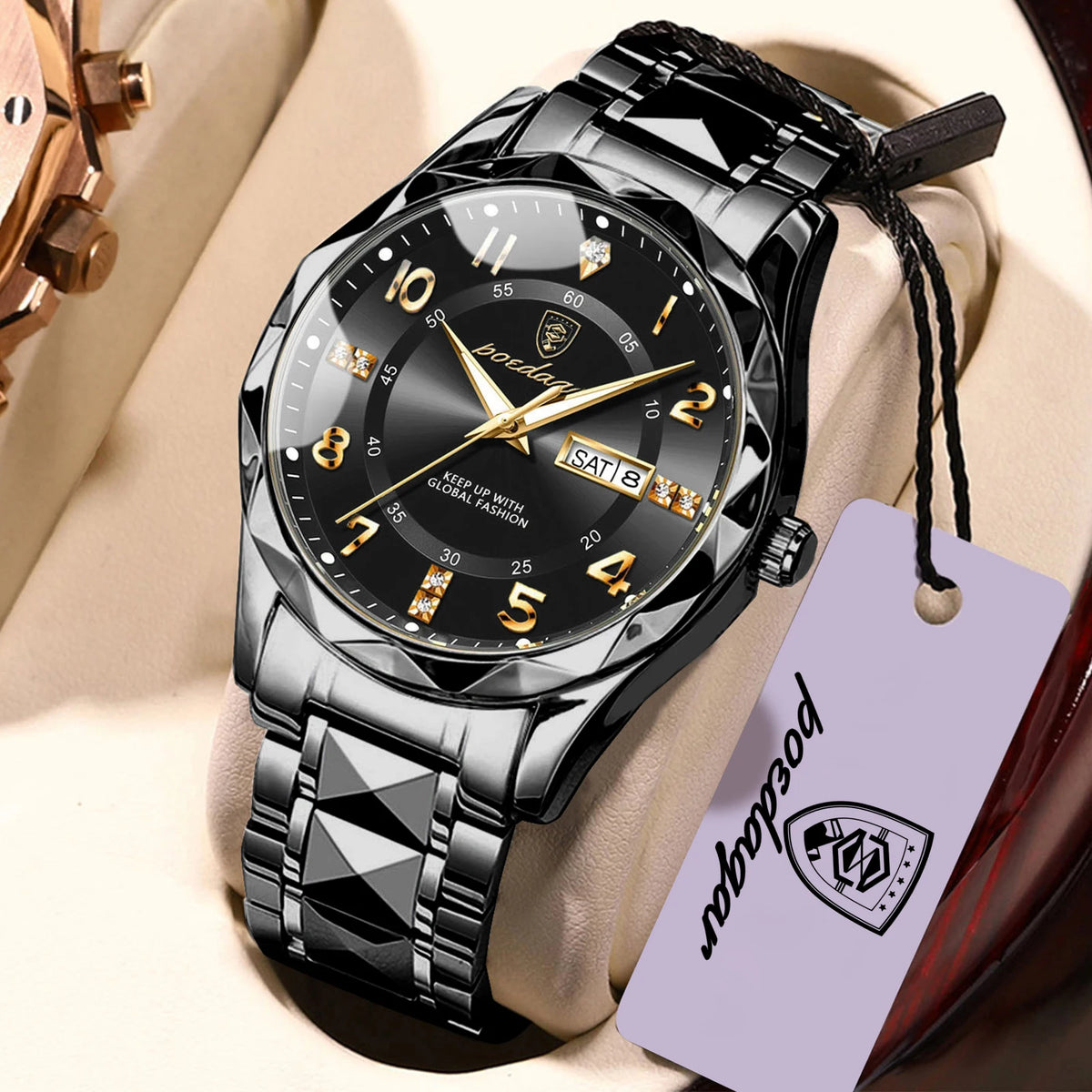 Orologio da uomo POEDAGAR Fashion Luxury, impermeabile, luminescente, al quarzo, cinturino in acciaio inossidabile, data e giorno della settimana, stile casual.