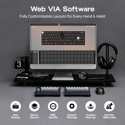EPOMAKER Split70 QMK/VIA 70% Split Layout Wired/BT/2.4Ghz Wireless Mechanical Keyboard with Programmable Knob Mac Modifier