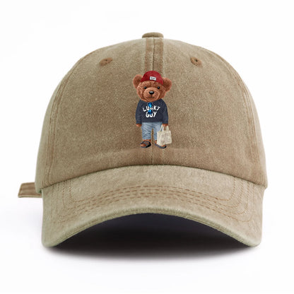 1pc Tote-bag Bear Print Washed Baseball Cap for Adults,  Minimalist Retro Style Casual Soft Adjustable Dad Hat, Perfect As Gift