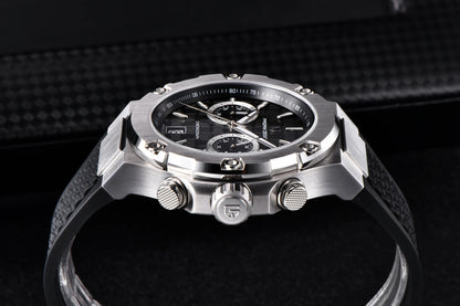 Orologio da uomo PAGANI DESIGN – Cronografo sportivo di lusso in oro rosa, dotato di un movimento al quarzo giapponese VK64 e di un cinturino in gomma fluorurata.