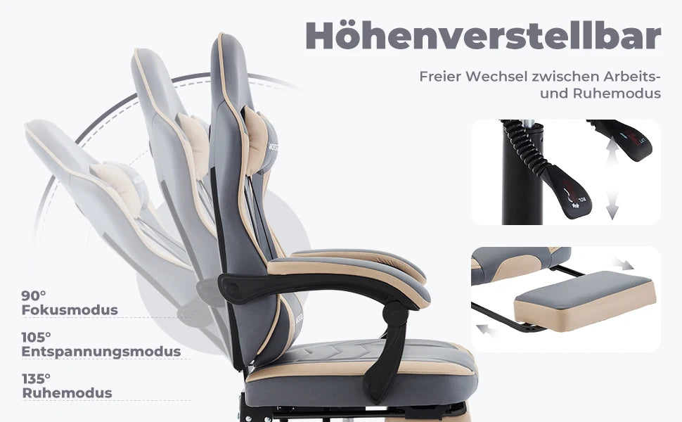 WOTSTA Gaming Chair with Footrest Gamer Chairs Ergonomic with Lumbar Cushion Headrest Chair Height Adjustable Computer Chair