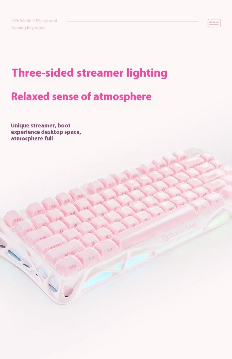 Mercury K1 Grava Star Breaking 75 RGB Mechanical Keyboard Gaming Bluetooth 2.4G Wired RGB Hotswap Gamer Non-contact Keyboard