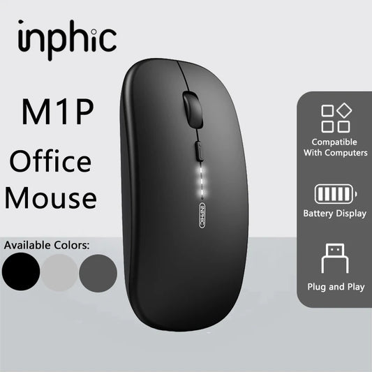 Inphic M1P Wireless Silent Office Mouse Ultra-Thin Portable USB Interface Battery Power Display TYPE-C Charging Wireless Mouse