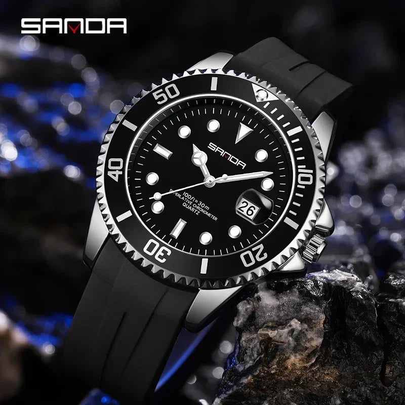 SANDA 7018 Montre à quartz pour homme très vendue Montres de sport pour homme Montre de luxe étanche en silicone Montre à quartz pour homme Relogio Masculino