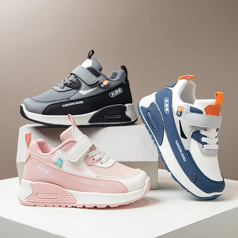 PU Leather Sport Shoes For Children Trend Fashion Kid's Sneakers Soft-soled Outdoor Boy's Girl's Running Shoes
