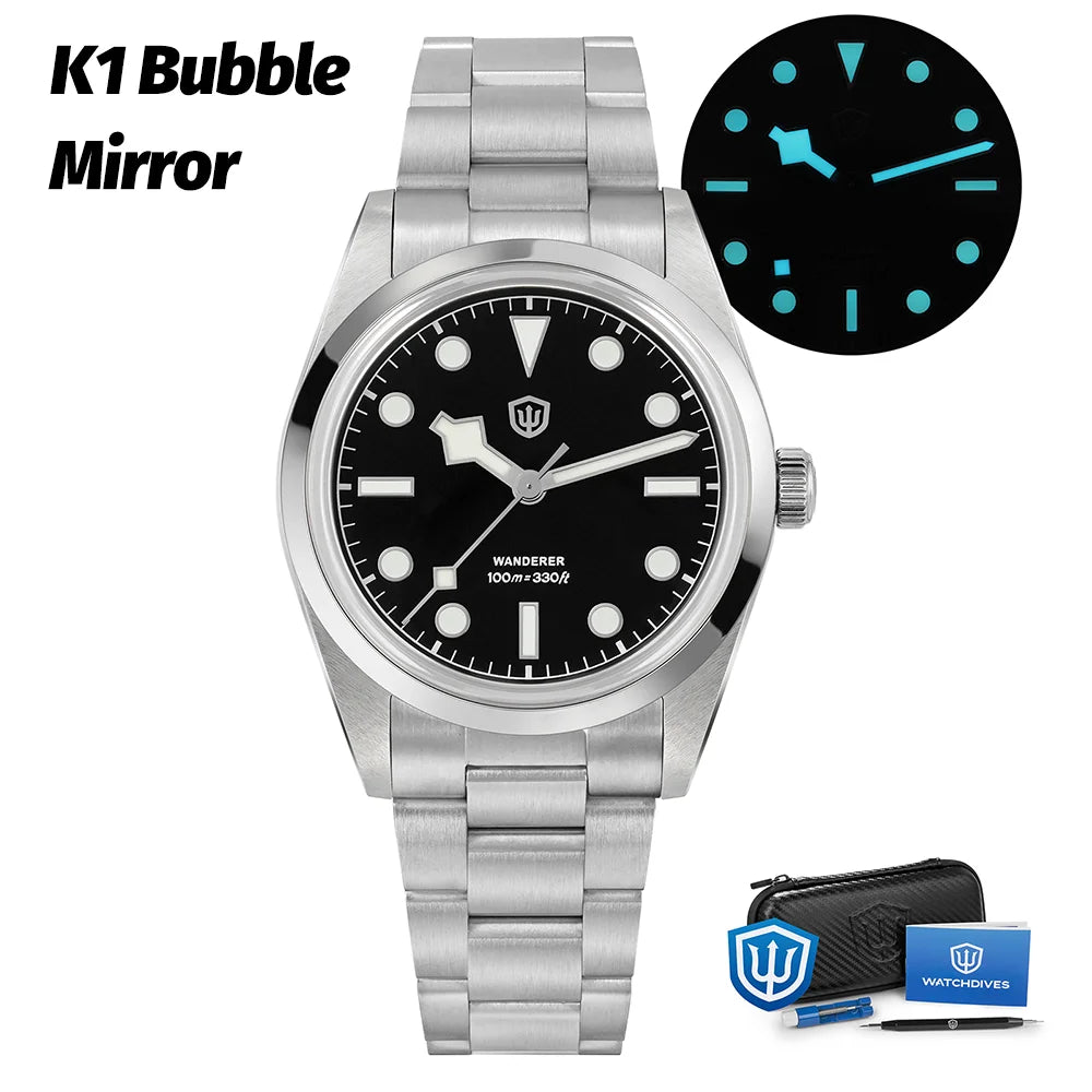 Watchdives WD1016 V3 36Mm VH31 Quartz Watch Man Multicolored K1 Bubble Mirror Sapphire Luminous 100M Waterproof Steel Wristwatch