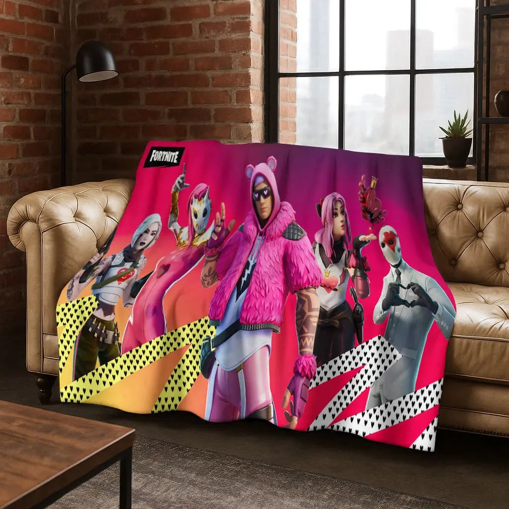 3D F-Fortnite -peliaiheinen sarjakuvatyylinen flanellipeitto, pehmeä ja lämmin torkkupeitto sänkyyn, makuuhuoneeseen, olohuoneeseen, matkalle ja retkeilyyn, lahja lapsille