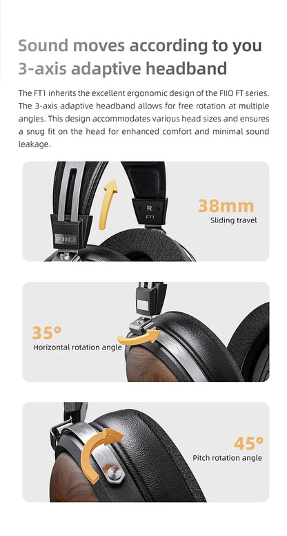 FiiO FT1 Headphones Professional Monitor North American Walnut HIFI Music Wired Headset Shanling