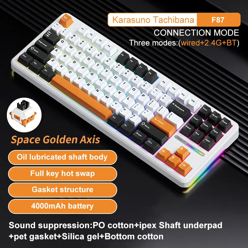 AULA F87 Pro Wireless Mechanical Keyboard 87 Keys Bluetooth 2.4G Wired Gaming Keyboard RGB Hotswap Gamer Non-contact Keyboard