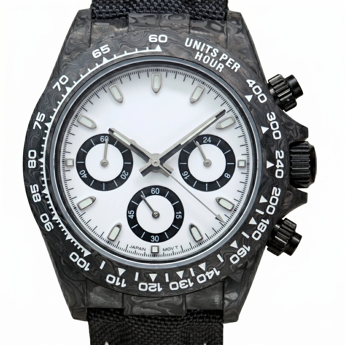 Montre chronographe « Panda » en fibre de carbone de 39 mm, VK63, quartz, verre saphir, logo personnalisé, pour homme, sportive